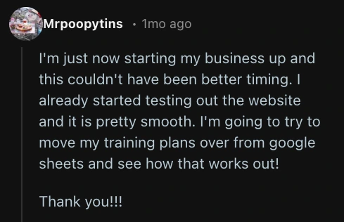Personal trainer review of FitPros.io free coaching software, testimonial 4