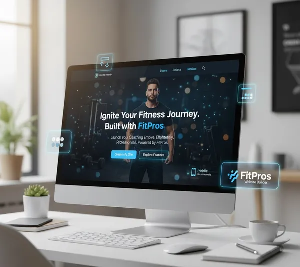 FitPros free website builder interface showing AI-powered website creation for personal trainers