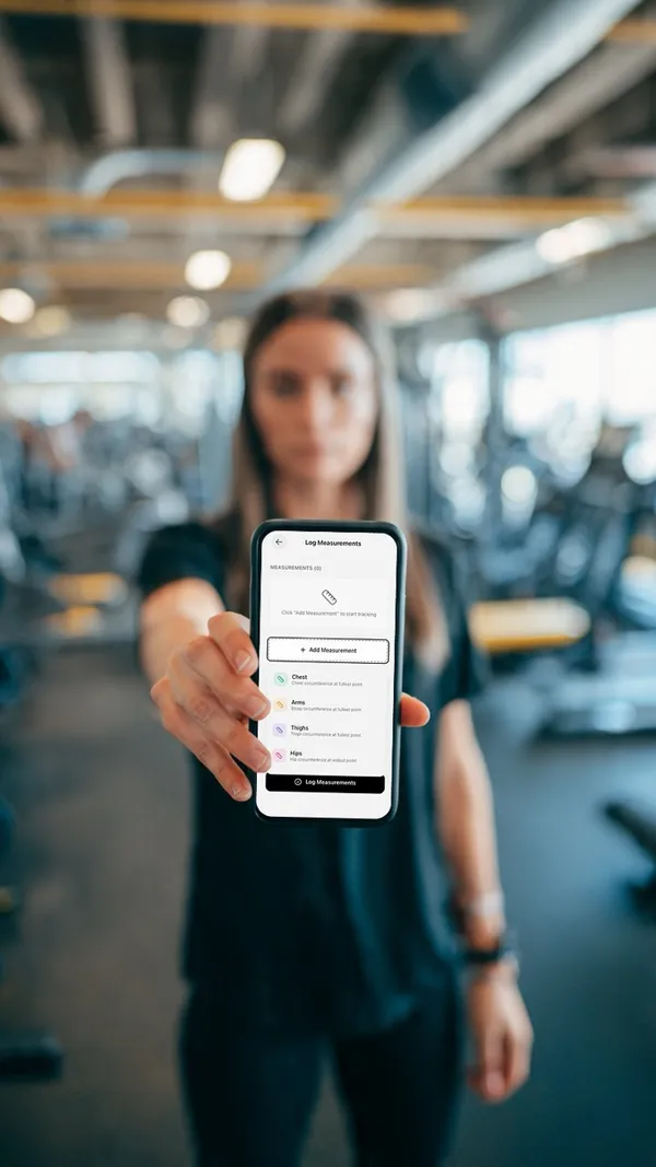Client measurement tracking interface showing body composition and circumference measurements for personal trainers
